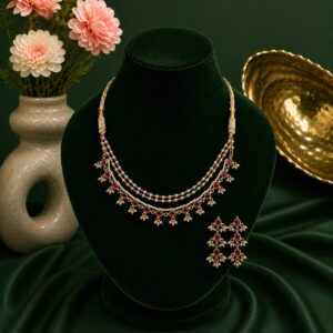 Pink Kundan Pearl Choker Necklace Set With Earrings For Women