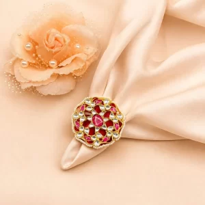 Royal Ruby Kundan Adjustable Statement Ring for Women