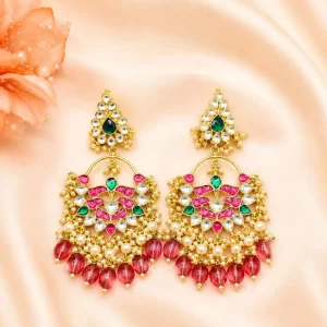 Riwaayat Emerald & Pink Kundan Chandbali Earrings