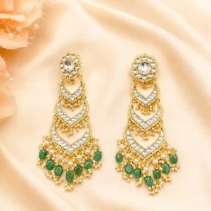Emerald Green Kundan-Style Layered Earrings for Women