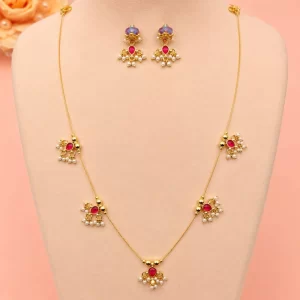 Ruby Pearl Necklace Set for Women | Gold-Tone Traditional Jewellery Set with Earrings