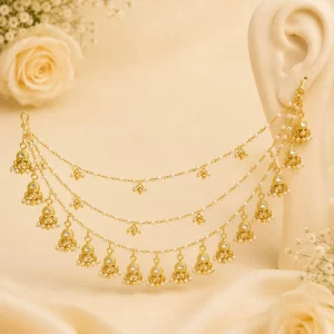 Royal Pearl Jhumka Ear Chain (Kaan Chain) – Traditional Gold-Plated Bridal Ear Accessory