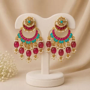 Rangrez Multicolour Kundan-Style Chandbali Earrings